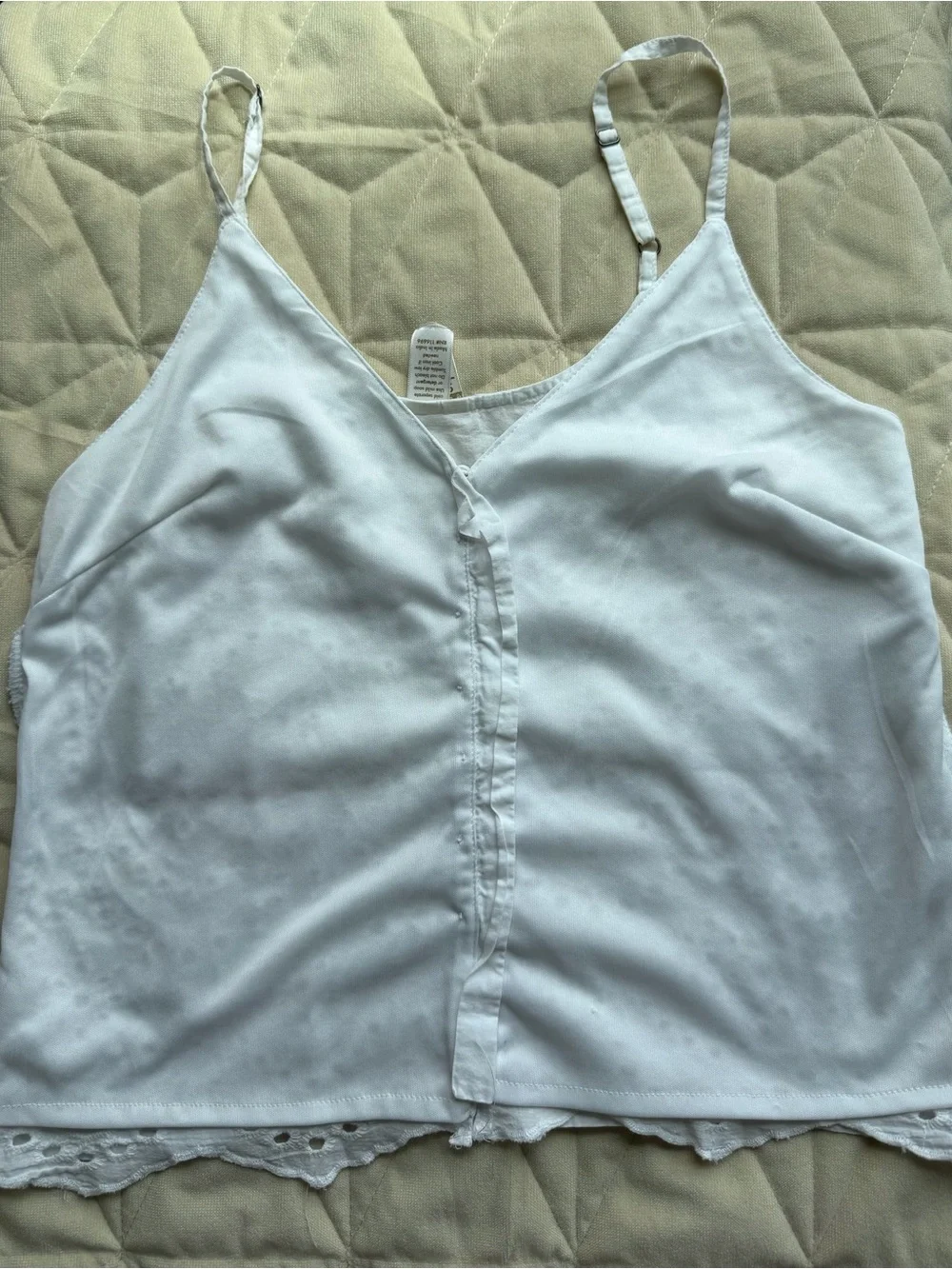 Boho Eyelet Lace Button-Down Cami Crop Top – White - Picture 5 of 6